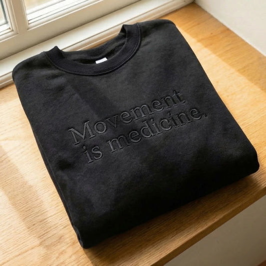 Movement Is Medicine Black Embroidered Crewneck